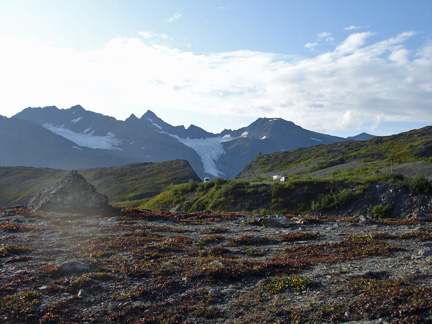 A glacier in the distance