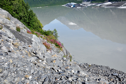 view of Valdez Glacier from the crest of the hill