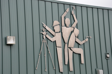 metal artwork on a building