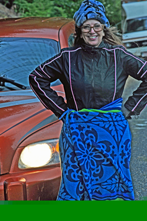 Karen Duquette in a crazy outfit