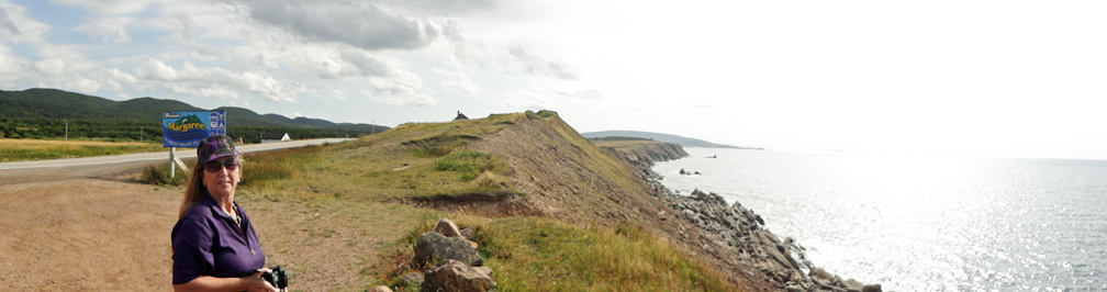 Karen Duquette at the cliffs at Margaree