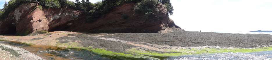 cliff, cave, running stream