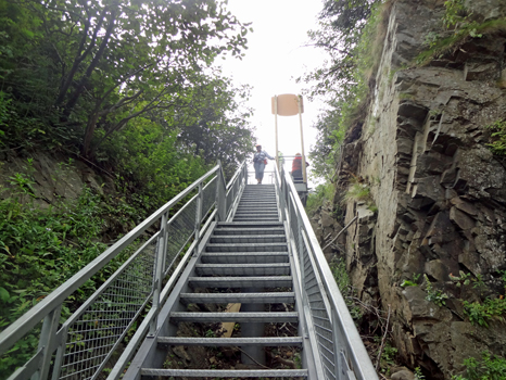 Karen Duquette on the stairs to the beach at Cape Enrage