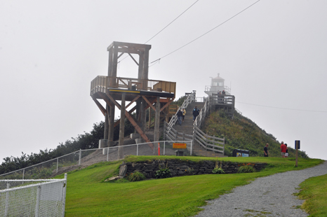 the Cape Enrage Lighthouse in the fog