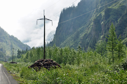 a pole and rocks