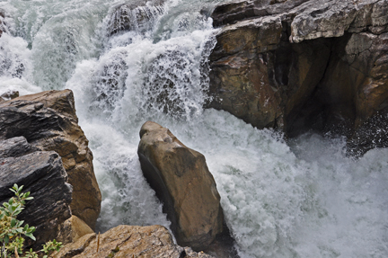 close-up of the rock in the middle of the falls