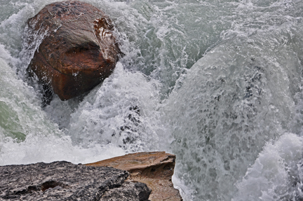 close-up of the rock in the middle of the falls