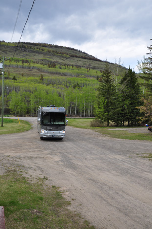 RV waiting to enter campground