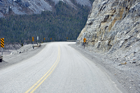 curvy road around the mountains at Summit Lake