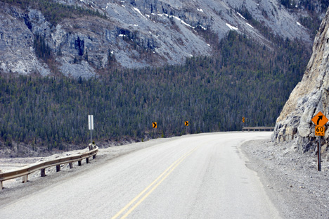 curvy road around the mountains at Summit Lake