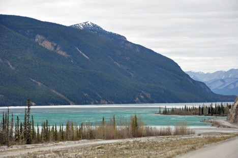 Muncho Lake partially frozen