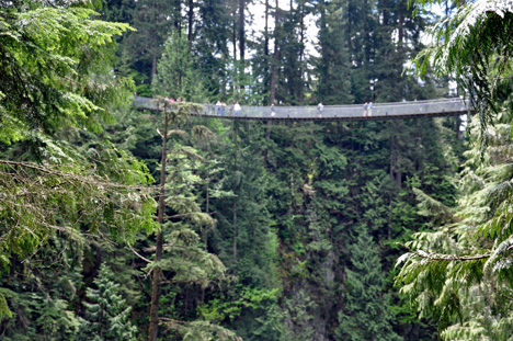 a view of the Capilano Bridge from Cliff Hanger area 