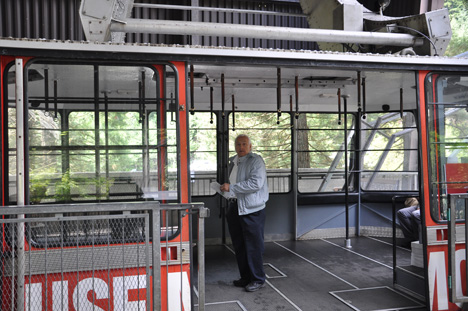 Lee Duquette getting on the tram