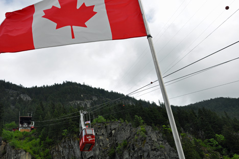 Canadian flag and the tram