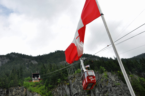 Canadian flag and the tram