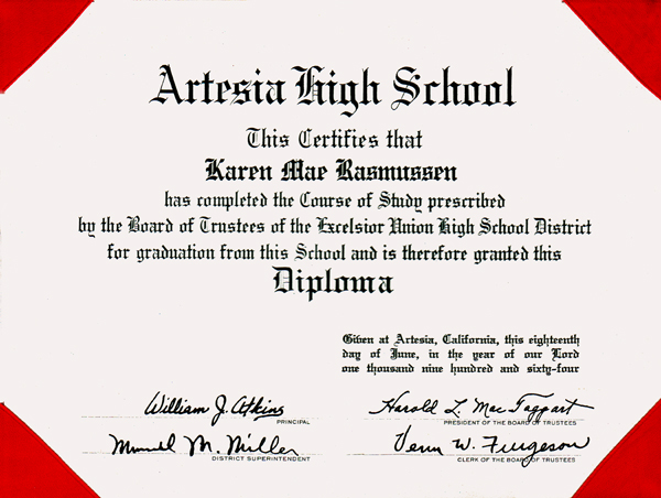 Artesia High School diploma