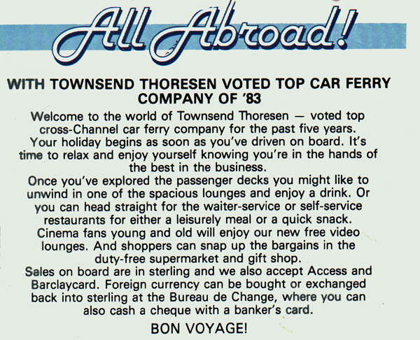 Townsend Thoresen ferry note