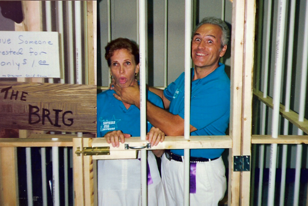 Karen and Lee  Duquette in a fake jail