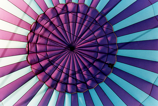 Looking upwards at the hot air balloon