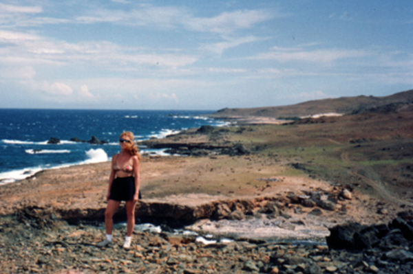 Karen Duquette on the cliffs in Aruba