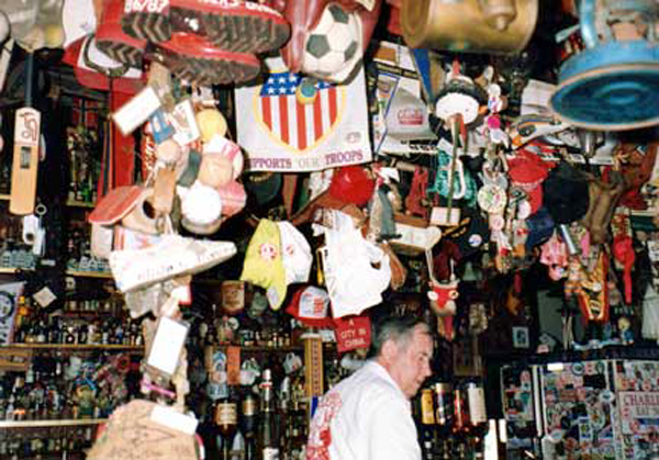 stuff haging from the restuarant ceiling