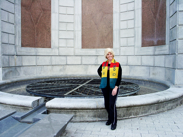 Karen Duquette by the non-working waterfall area