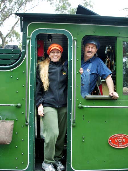 Karen Duquette and the pUffing Billy train conductor