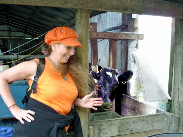 Karen Duquette and a cow