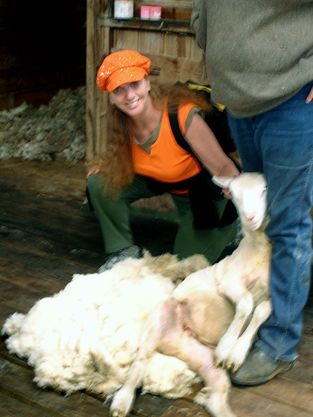 Karen Duquette and a sheep