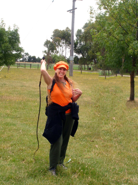 Karen Duquette learning how to use a whip