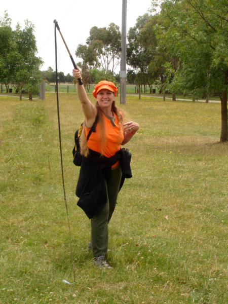 Karen Duquette learning how to use a whip