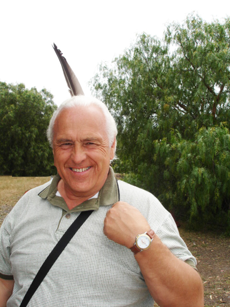 Lee Duquette with a feather in his hair