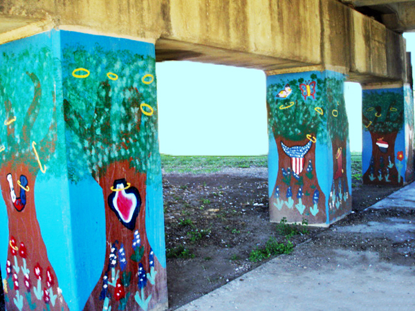 Painted Columns under a bridge