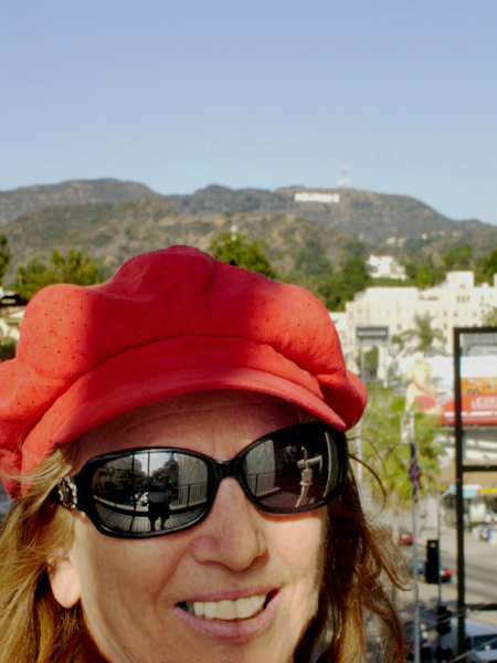 Karen Duquette with the Hollywood sign in hackground
