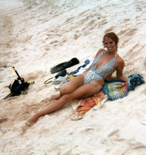 Karen Duquette on the beach in 1982