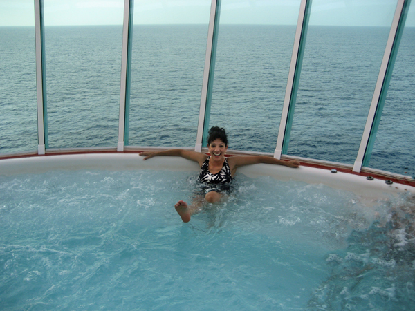 Amy Tinoco in a hot tub