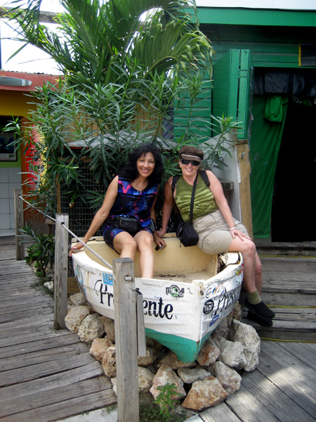 Amy and Karen in a weird little canoe