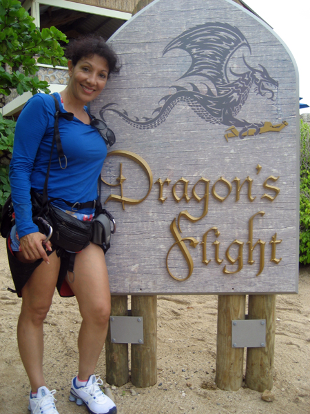 Amy tinoco at the Dragon's Flight sign
