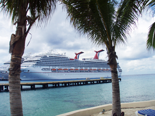 Carnival Freedom cruise ship in port in Cozumel