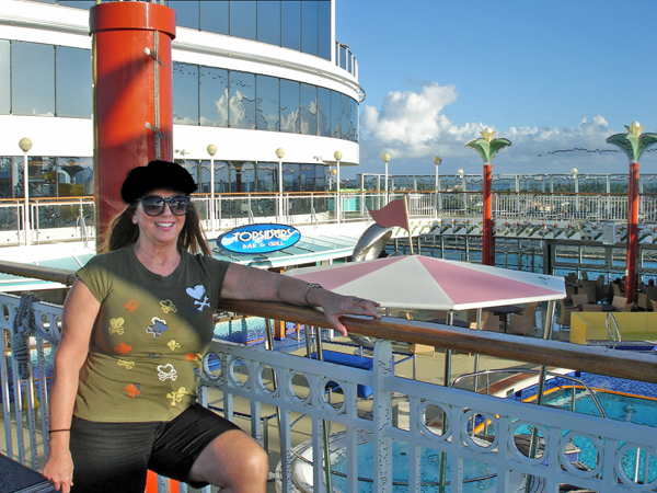 Karen Duquette overlooking the pool area