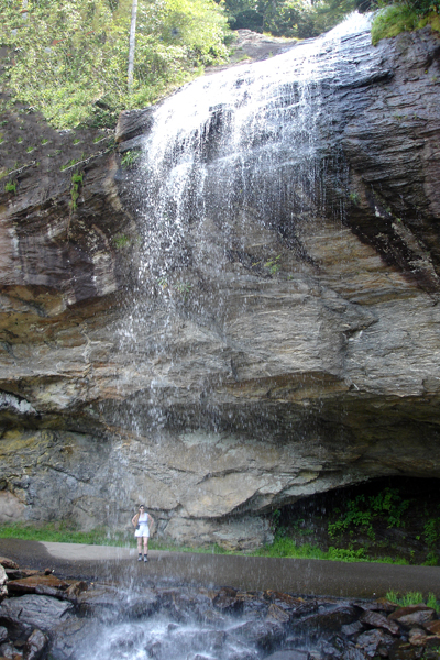 Karen Duquette under Bridal Veil Falls in 2005