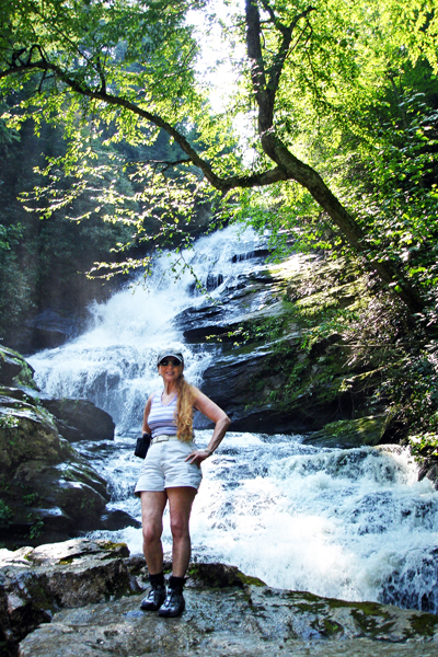 Karen Duquette at Graveyard Fields waterfall in 2005