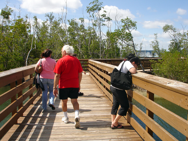 family on the walkway