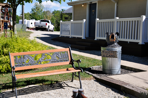 Cute bench and trash can