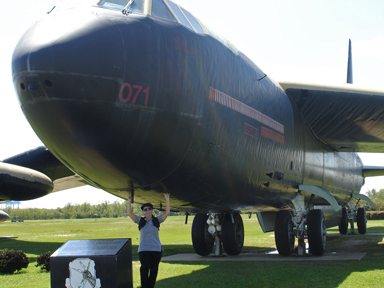 Karen showing the size of plane