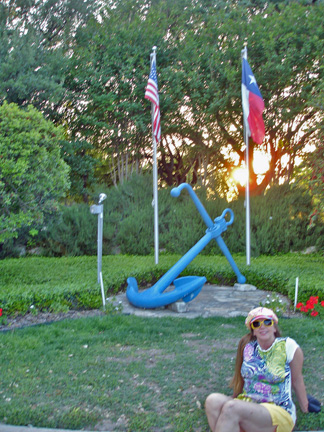 Karen Duquette and flags in the park