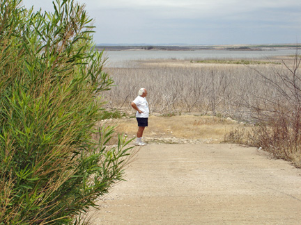 Lee is standing where water should be