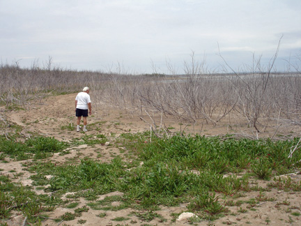 Lee is walking where water should be