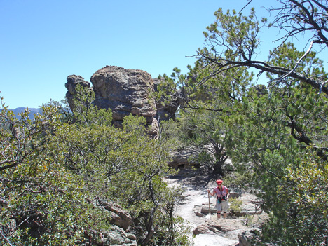 Karen has to step up over a big rock