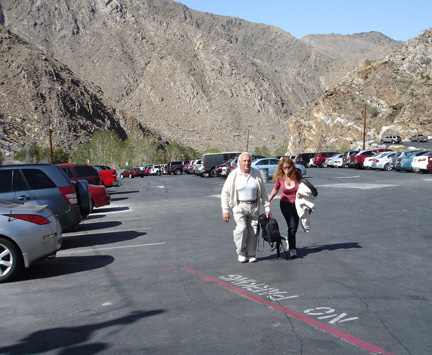 Lee & Ilse walking up the steep parking lot